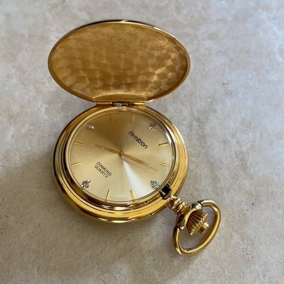 Armitron pocket Watch battery 4diamonds gold tone - Picture 2 of 4
